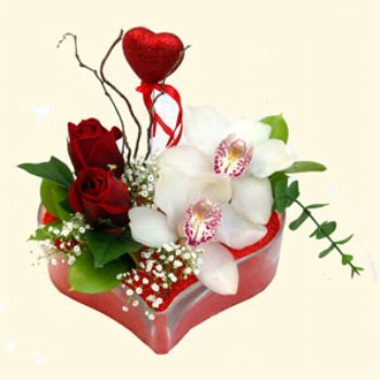  Ankara Akyurt hediye sevgilime hediye iek  1 kandil orkide 5 adet kirmizi gl mika kalp